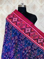 pink and blue new tree design patola dupatta - SindhoiPatolaArt