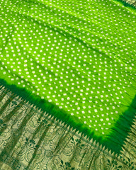 Green Kanjivaram Bandhani Saree