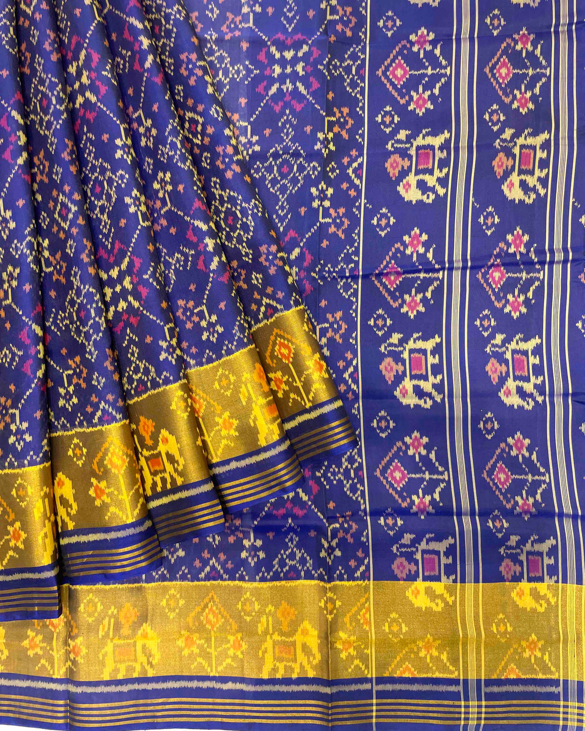 Blue Navratan With Elephant Pallu Designer Patola Saree