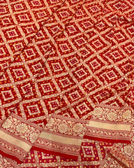 Red Mysore Georgette Bandhani Saree