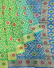 Blue & Green  Bandhani Saree